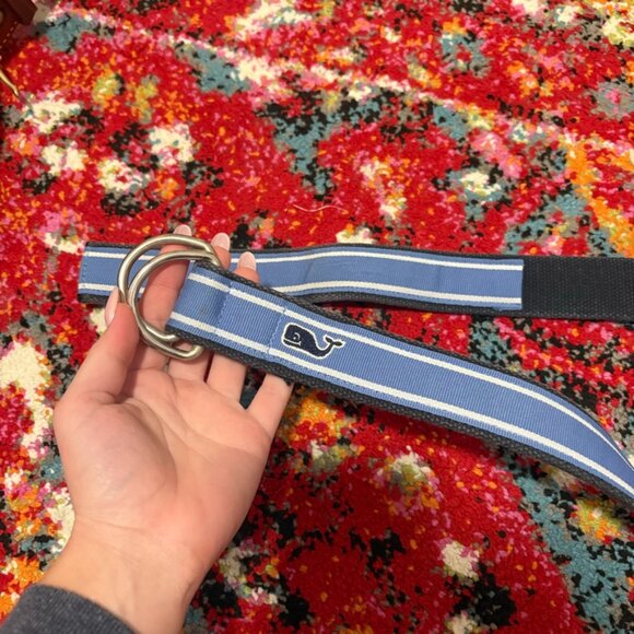 Vineyard Vines Men's D Ring Belt Webbed Adjustable Blue and White Striped Size M - Picture 1 of 3
